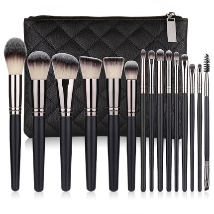 15-Piece Matte Black Makeup Brush Set with Soft Bristles