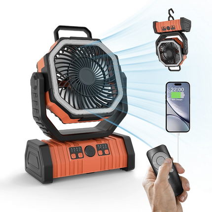 Outdoor Power Bank with LED Light – Portable Camping Fan & Charger