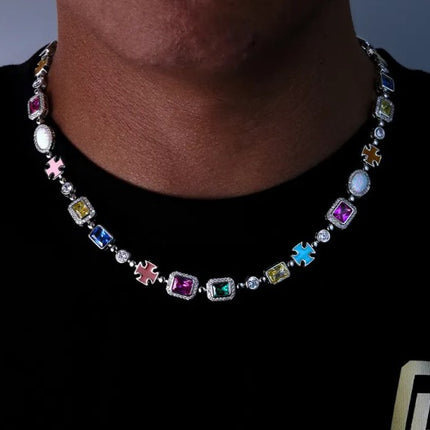 Gold-Plated Hip-Hop Gemstone Necklace – Adjustable Fashion Chain
