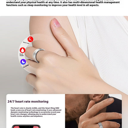Smart Ring - Heart Rate & Blood Oxygen Monitor, IP68 Water Resistance