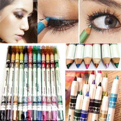 12 Colors Glitter Lip Liner & Eyeshadow Pencil Set