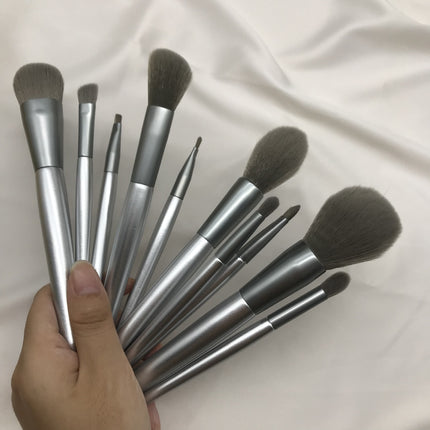 10-Piece Moonlight Silver Makeup Brush Set - Soft Bristle