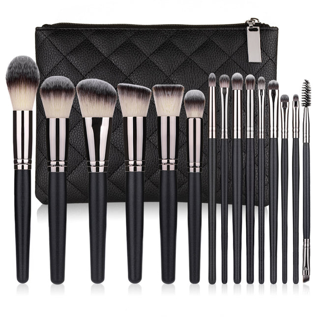 15-Piece Matte Black Makeup Brush Set with Soft Bristles