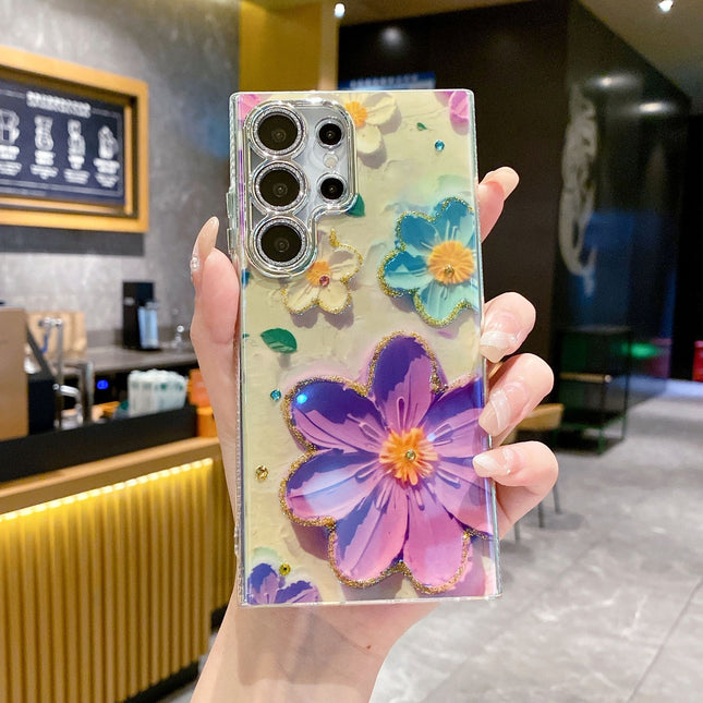 Luxury Rhinestone Flower Phone Case with Fine Hole Design