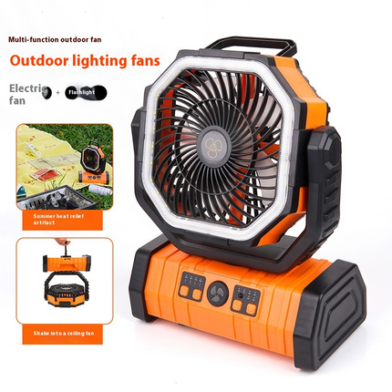 Outdoor Power Bank with LED Light – Portable Camping Fan & Charger