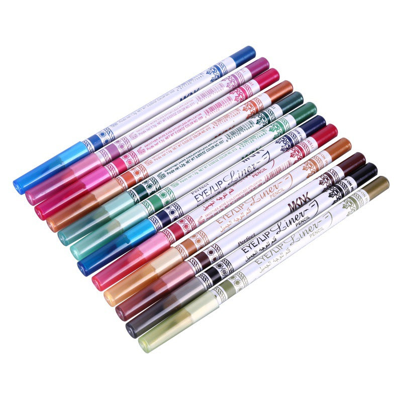 12 Colors Glitter Lip Liner & Eyeshadow Pencil Set
