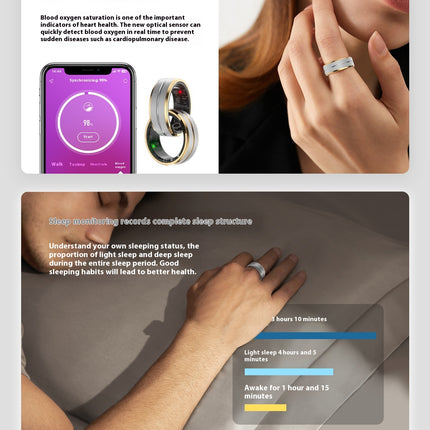 Smart Ring - Heart Rate & Blood Oxygen Monitor, IP68 Water Resistance