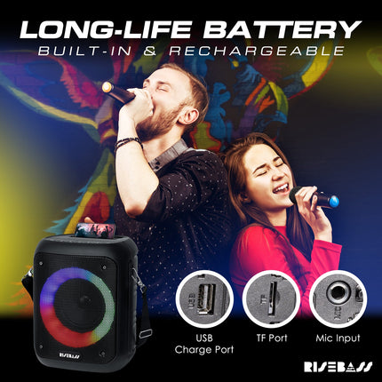 Risebass Portable Karaoke Machine – Bluetooth Speaker with 2 Mics