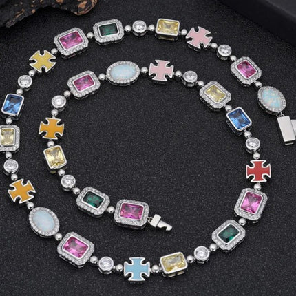 Gold-Plated Hip-Hop Gemstone Necklace – Adjustable Fashion Chain