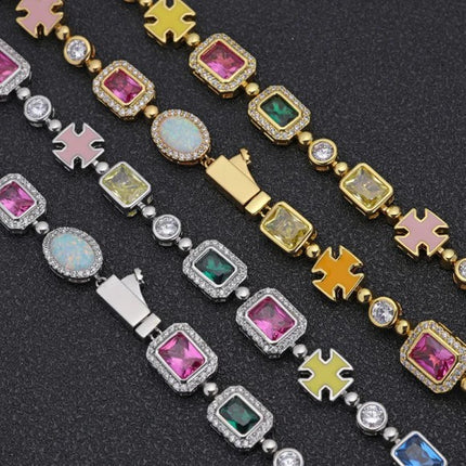 Gold-Plated Hip-Hop Gemstone Necklace – Adjustable Fashion Chain