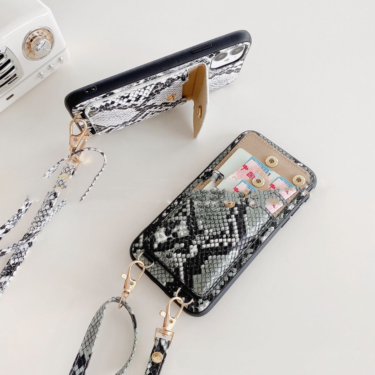 Diagonal Mobile Phone Leather Case with Card Slots & Durability