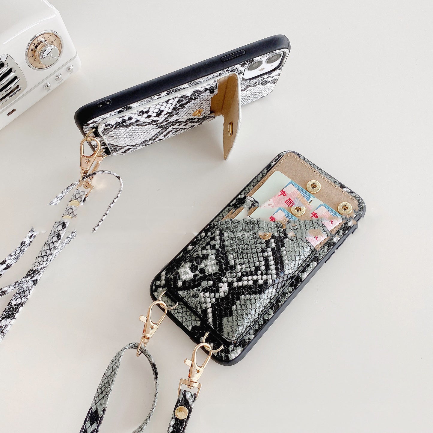 Diagonal Mobile Phone Leather Case with Card Slots & Durability