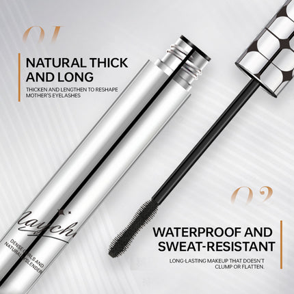 Mascara with brush and packaging on a light gray background
