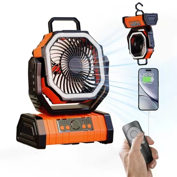 Outdoor Power Bank with LED Light – Portable Camping Fan & Charger
