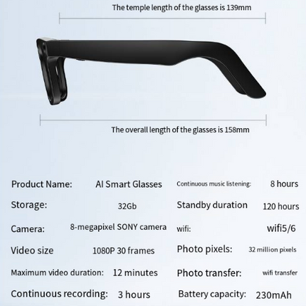 AI Smart Camera Glasses – HD Video & Voice Control Glasses
