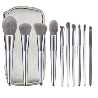 10-Piece Moonlight Silver Makeup Brush Set - Soft Bristle