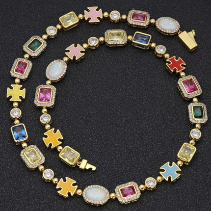 Gold-Plated Hip-Hop Gemstone Necklace – Adjustable Fashion Chain