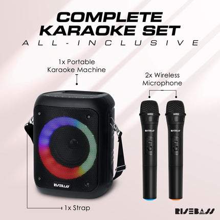 Risebass Portable Karaoke Machine – Bluetooth Speaker with 2 Mics