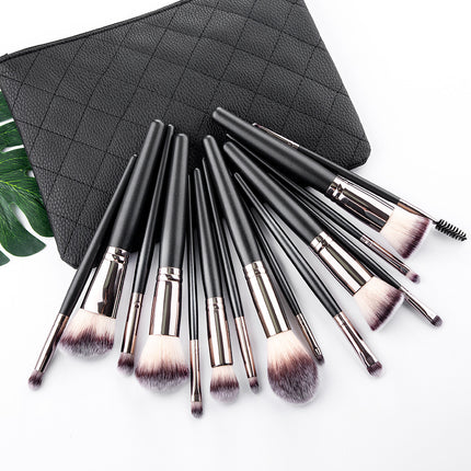 15-Piece Matte Black Makeup Brush Set with Soft Bristles