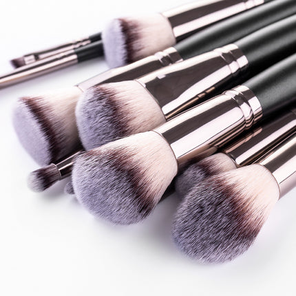 15-Piece Matte Black Makeup Brush Set with Soft Bristles