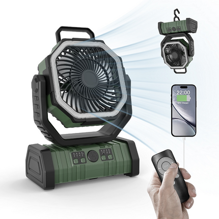 Outdoor Power Bank with LED Light – Portable Camping Fan & Charger