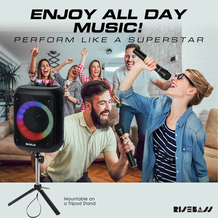 Risebass Portable Karaoke Machine – Bluetooth Speaker with 2 Mics