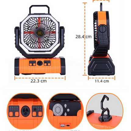 Outdoor Power Bank with LED Light – Portable Camping Fan & Charger