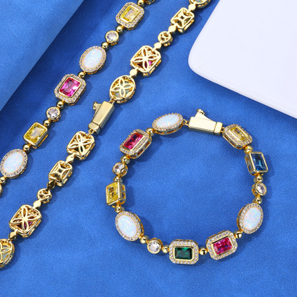 Gold-Plated Hip-Hop Gemstone Necklace – Adjustable Fashion Chain