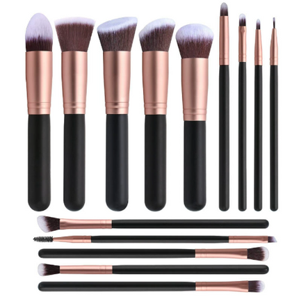 14PCS Wooden Handle Makeup Brush Set – Soft Cosmetic Brushes for Face & Eye Makeup