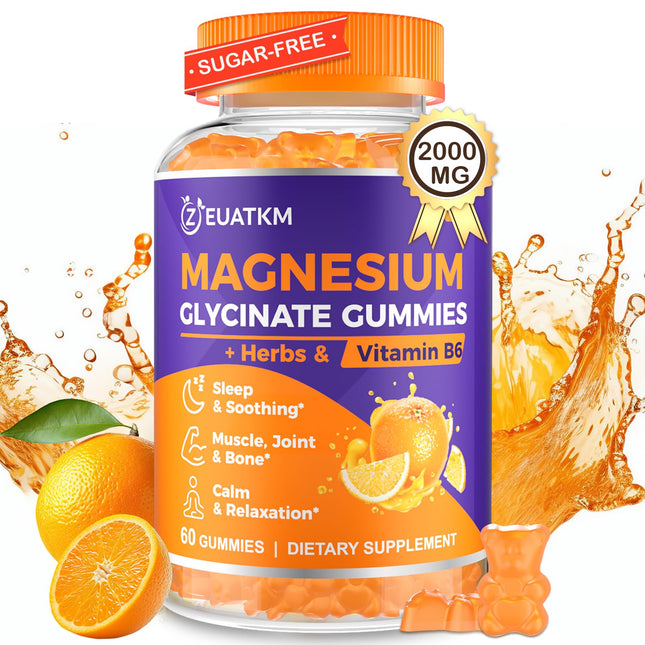 Magnesium Glycinate Gummies 2000mg – Magnesium L-Threonate, Ashwagandha & B6 Relaxation Support, Vegan, 60 Count