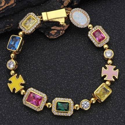 Gold-Plated Hip-Hop Gemstone Necklace – Adjustable Fashion Chain